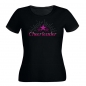 Preview: Schwarzes Girly Tshirt mit Paillettenaufdruck "Cheerleader" und Stern von vorne.