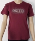 Preview: Burgunderfarbenes T-Shirt mit silber Paillettendruck "CHEER" von vorne.