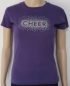Mobile Preview: Lila T-Shirt mit silber Paillettendruck "CHEER" von vorne.