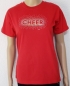 Preview: Rotes T-Shirt mit silber Paillettendruck "CHEER" von vorne.