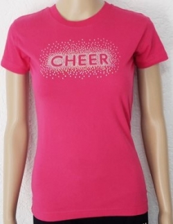 Pinkes T-Shirt mit silber Paillettendruck "CHEER" von vorne.
